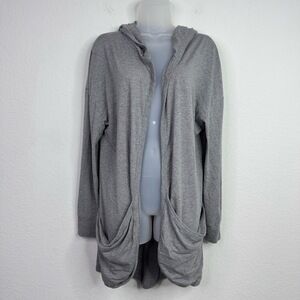 AnyBody Cardigan Womens L Gray Long Sleeve Hooded Open Front Modal Casual Lounge